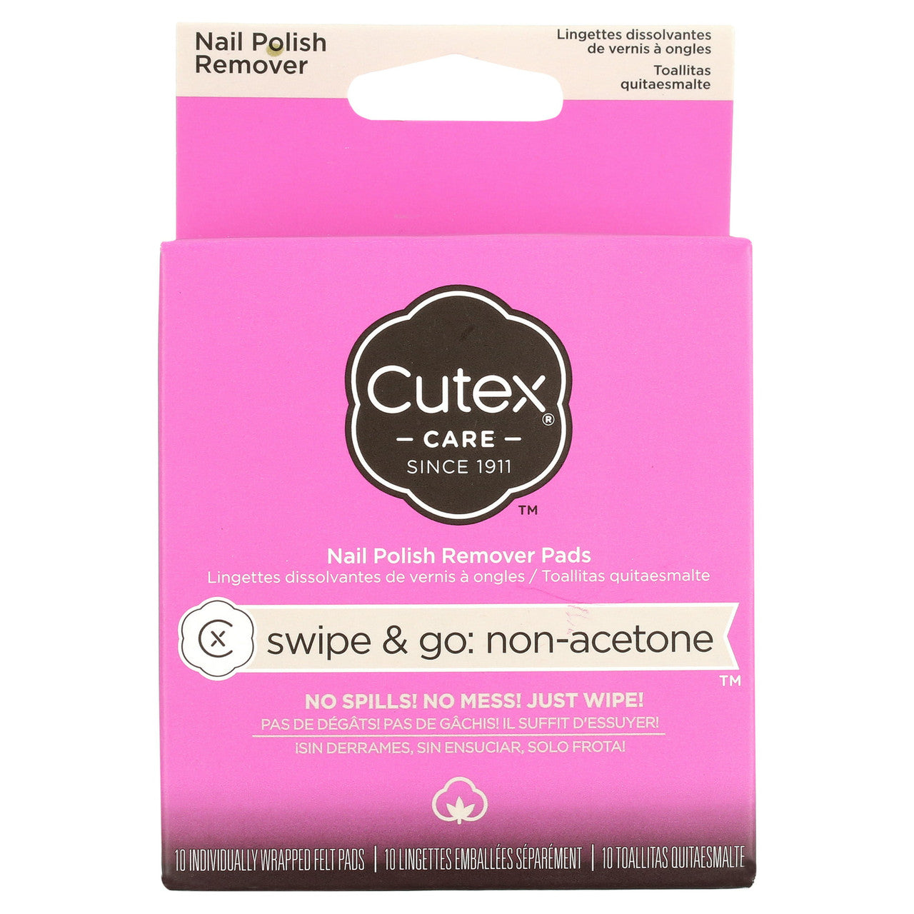 Cutex Swipe and Go Non-Acetone Remover Pads, 10 Ea